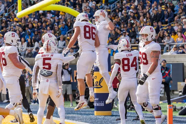 Stanford players celebrate during last season's Big Game at California Memorial Stadium.